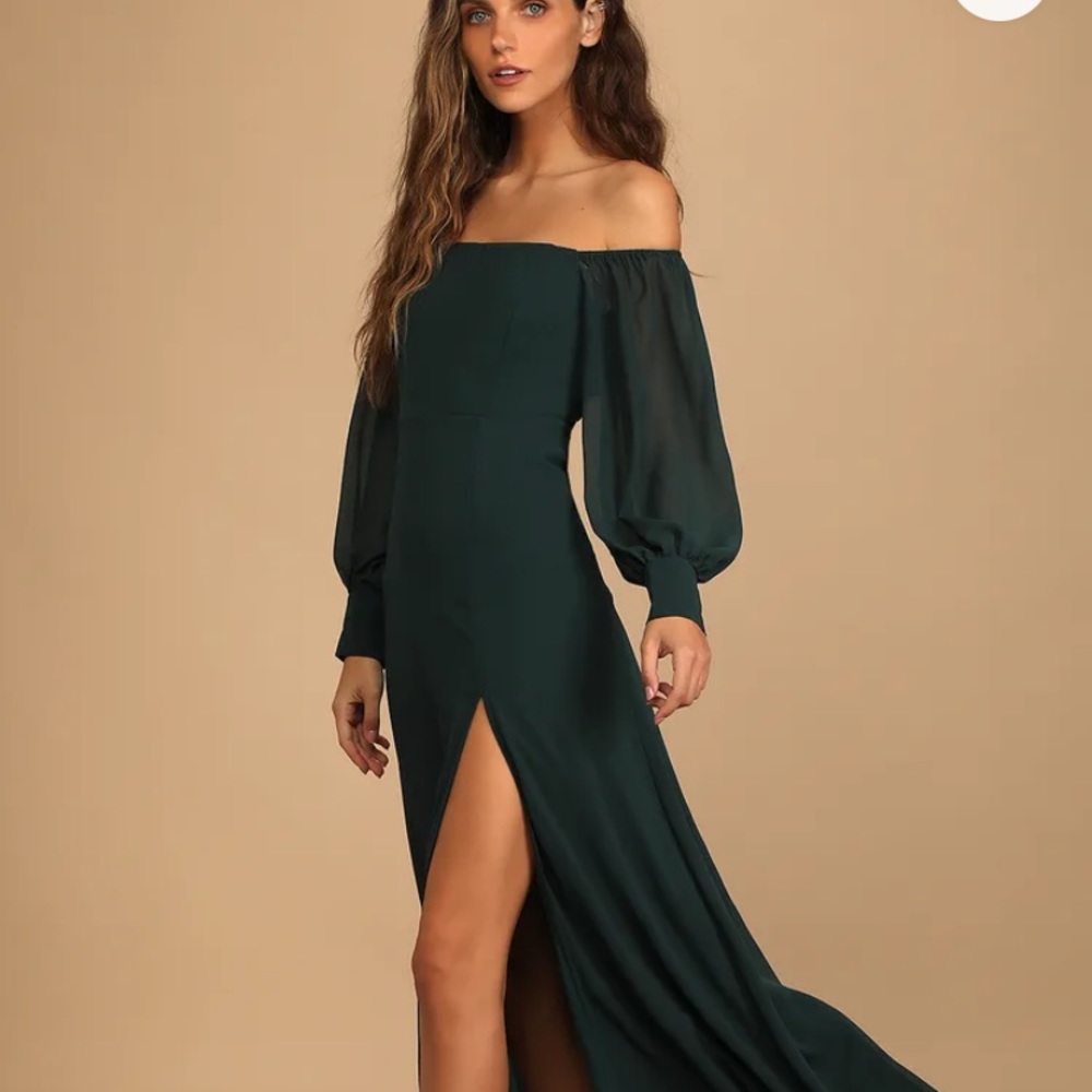 Lulus Feel the Romance Emerald Green Off-the-Shoulder Maxi Dress